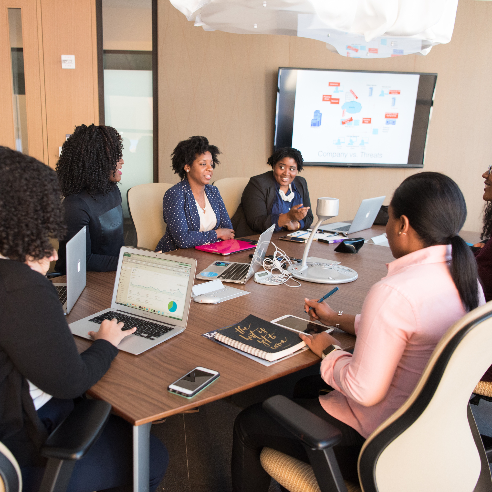 Aerial view of a business planning meeting